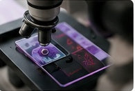 Clinical laboratory microscopy scene illustrating NCLEX preparation for nursing students.
