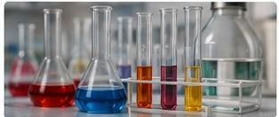 Laboratory glassware illustrating safe storage and handling of laboratory chemicals.