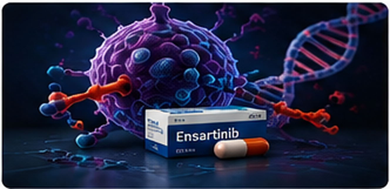 Scientific illustration for Soleil Research review of ensartinib in resected ALK-positive non-small-cell lung cancer.