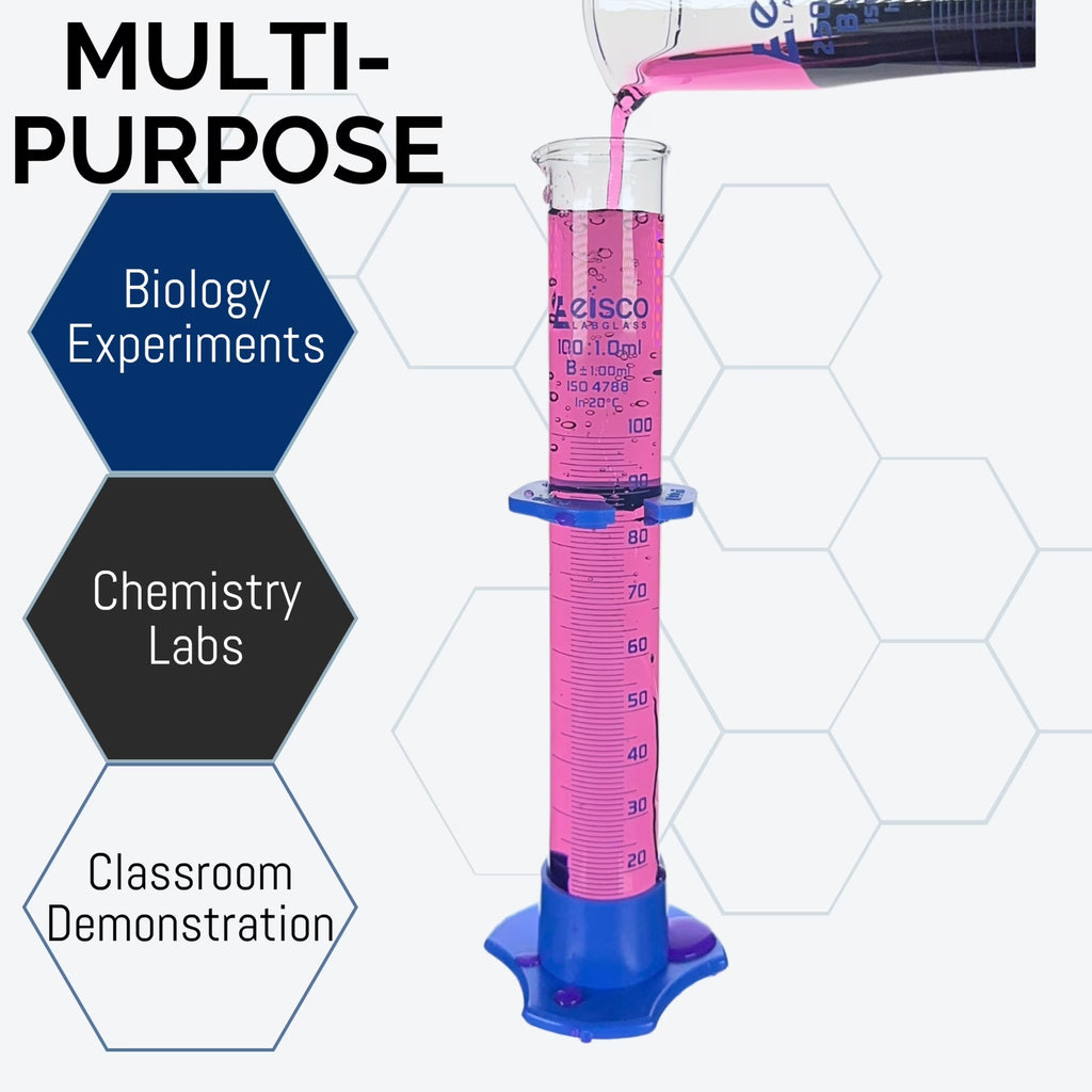- 100Ml Borosilicate Glass Graduated Cylinder with Spout, Detachable Hexagonal Base & Protection Collar – Class B, 1Ml Increments, Heat Resistant for Science Labs & Classrooms, 6 Pack