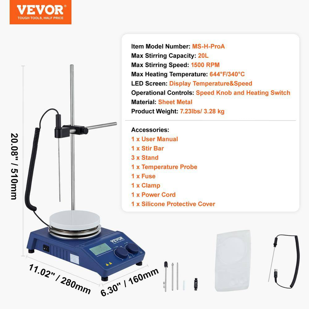 Magnetic Stirrer , 20L Lab Stirrers Hot Plate Stirrer with LED Screen, Support Stand and Stir Bars, Stir Plate 650W