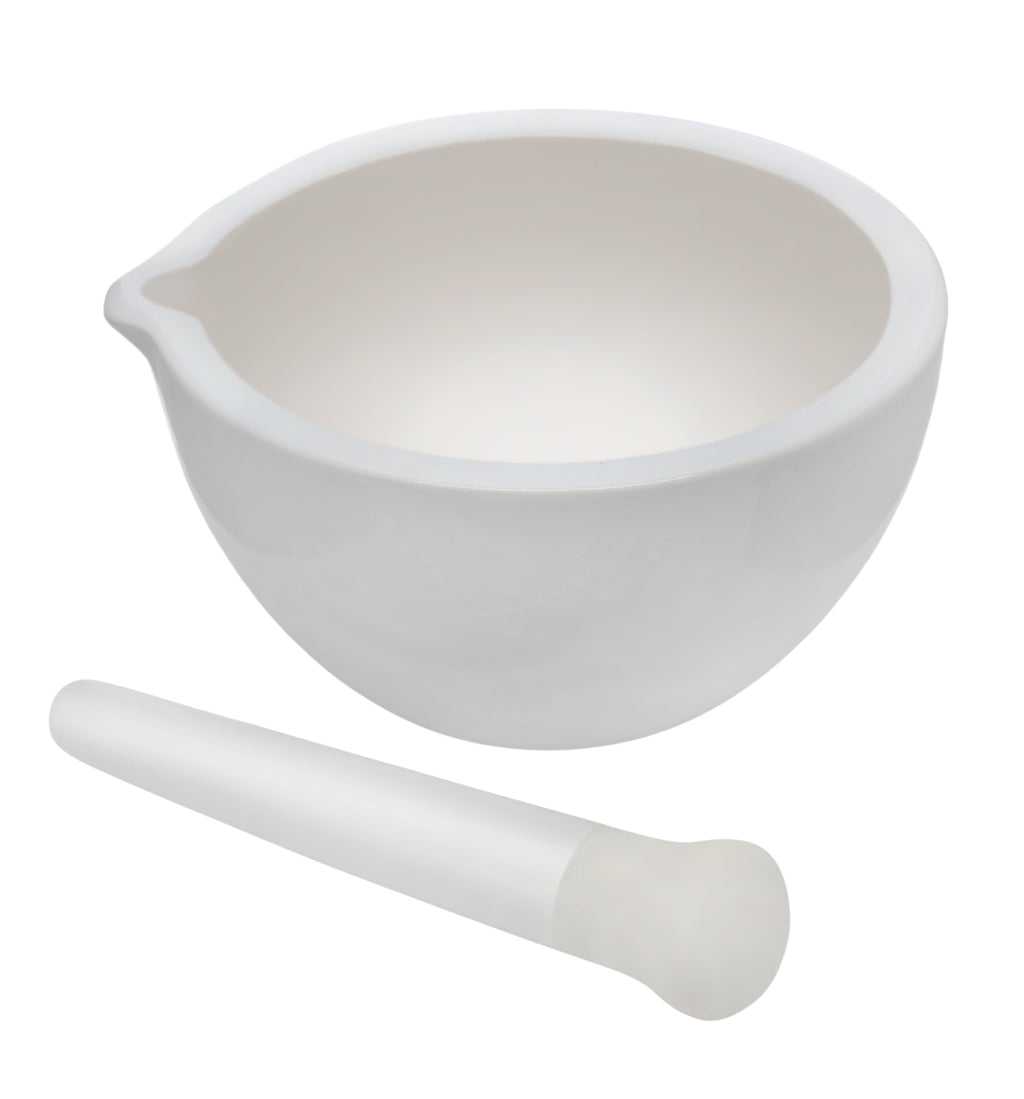 Porcelain Mortar & Pestle Set, 67Oz (2000Ml) - Unglazed Grinding Surface - Excellent for Kitchen or Laboratory - Grinds Powdered Chemicals, Herbs & Spices - Pill Crusher - White -