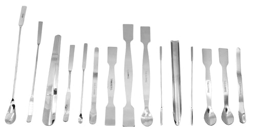 15 Piece Scoop & Spatula Set - Assortment - for Use in a Variety of Lab Applications - Stainless Steel -