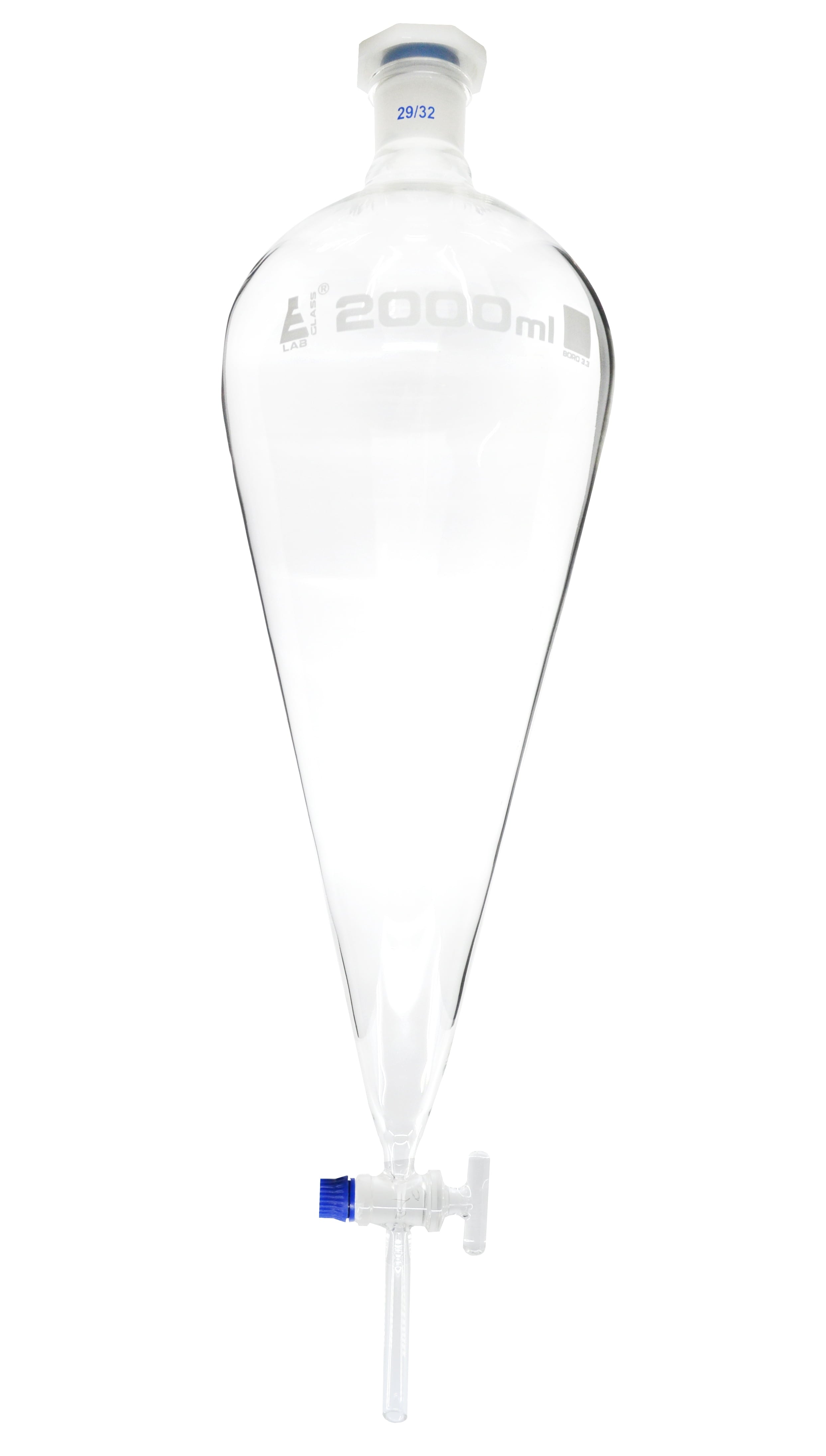 2000Ml Separating Funnel, Squibb, Glass Stopcock, Interchangeable Plastic Stopper, Size 29/32 -
