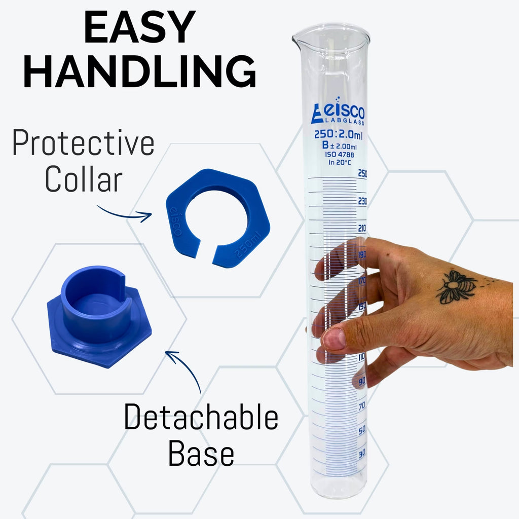 - 250Ml Borosilicate Glass Graduated Cylinder with Spout, Detachable Hexagonal Base & Protection Collar - Class B, Heat Resistant for Science Labs & Classrooms, 12 Pack