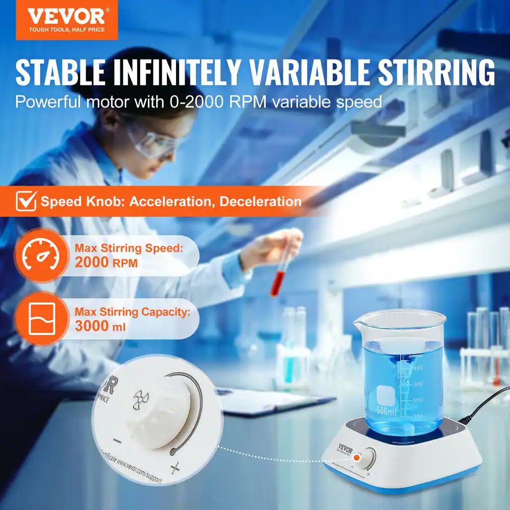 Magnetic Stirrer Plate 2000 RPM Stir Plate W/Adjustable Speed Knob, 3000 Ml Lab Stirrers Plate Stirrer Kit, Stir Bar