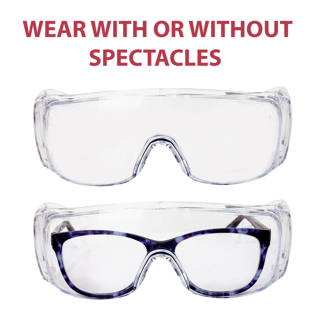 SAFE HANDLER Diamont Vented Clear Safety Glasses over Eyeglasses, 1 Pair, ANSI Z87.1, Impact Resistant Polycarbonate Lens, 99% UV Protection Goggles