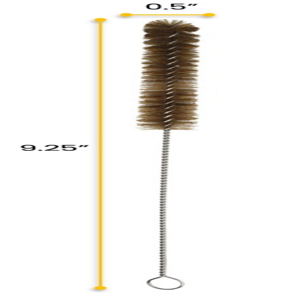 12PK Bristle Cleaning Brushes with Fan-Shaped Ends, 9.25" - Twisted Stainless Steel Wire Handle - Ideal for 0.3" - 0.5" Tubes, Bottles, Cylinders, Flasks, Straws -