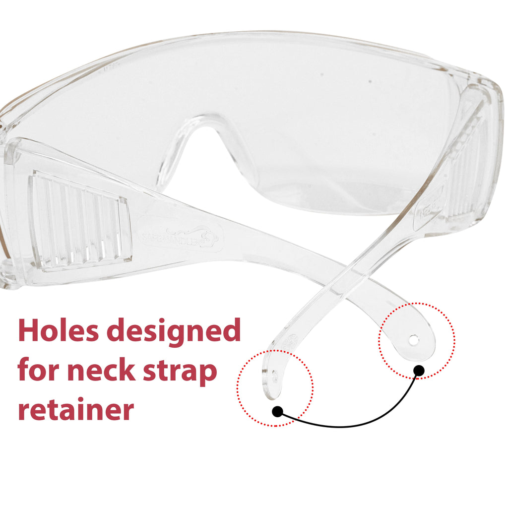 SAFE HANDLER Diamont Vented Clear Safety Glasses over Eyeglasses, 1 Pair, ANSI Z87.1, Impact Resistant Polycarbonate Lens, 99% UV Protection Goggles