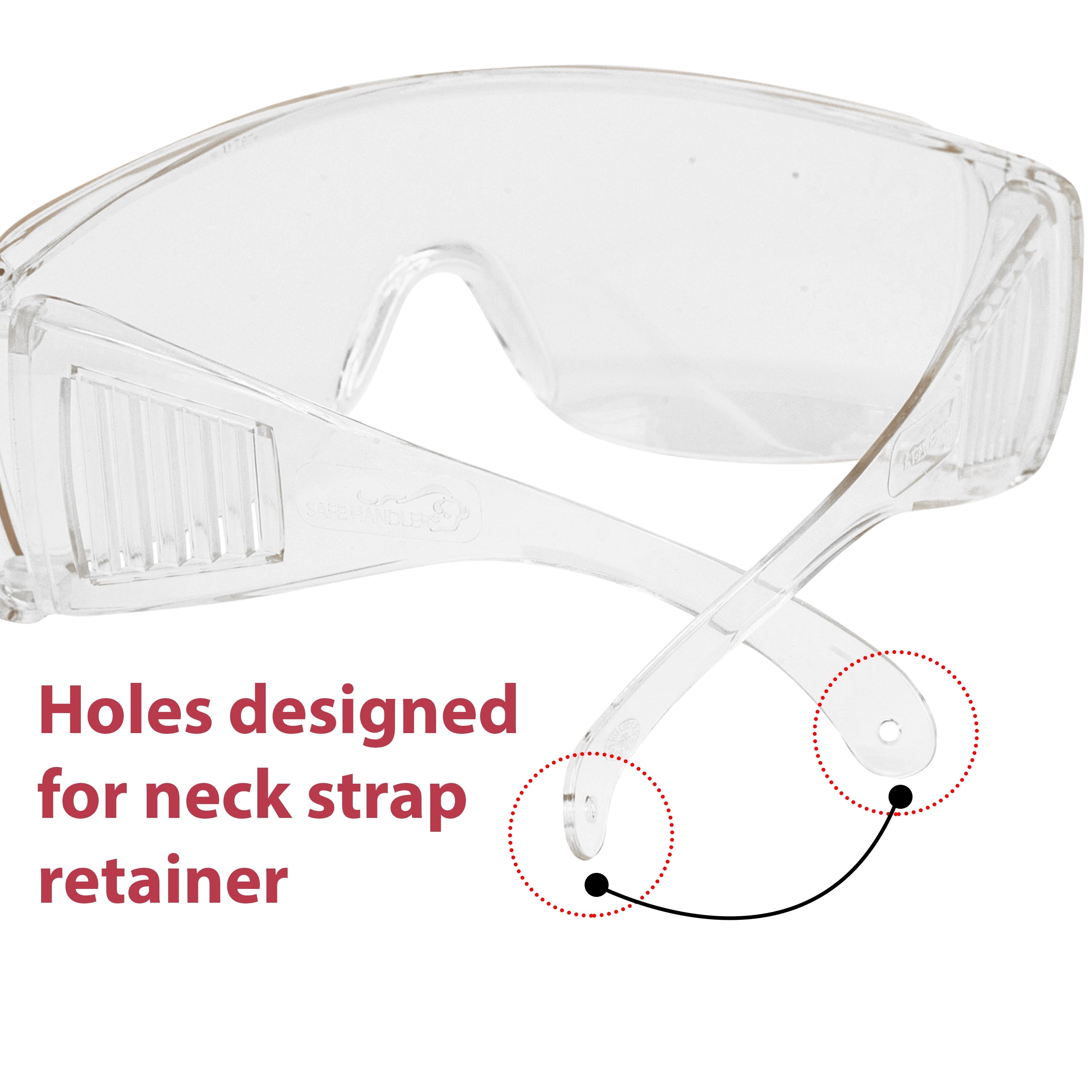 SAFE HANDLER Diamont Vented Clear Safety Glasses over Eyeglasses, 1 Pair, ANSI Z87.1, Impact Resistant Polycarbonate Lens, 99% UV Protection Goggles