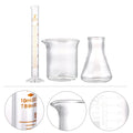Essential Set of 3 Glass Measuring Tools: Beakers, Conical Flasks, and Graduated Cylinder for Every Science Enthusiast