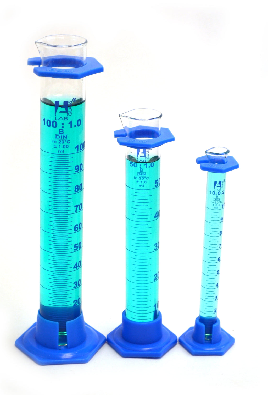 3 Pc Graduated Cylinder Set; 10Ml, 50Ml, 100Ml with Plastic Guards; Class B  Borosilicate Glass