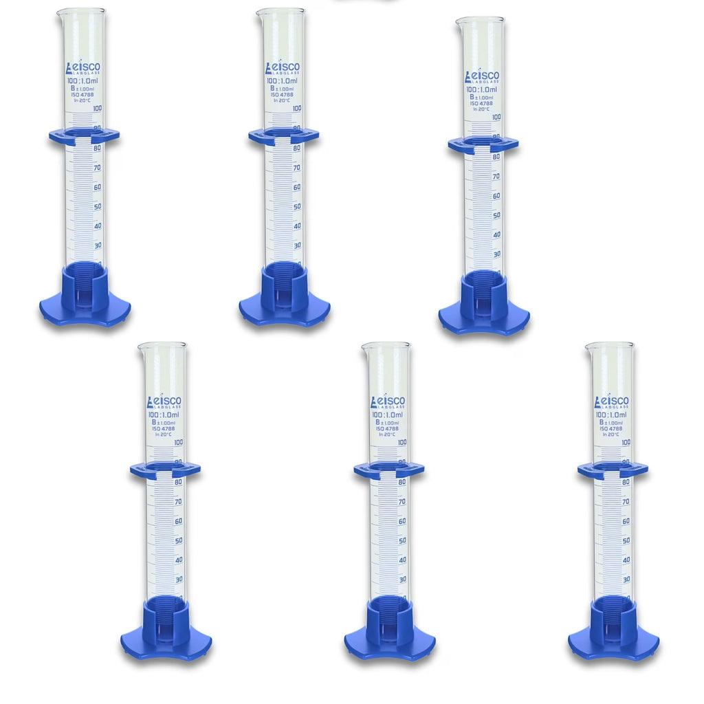 - 100Ml Borosilicate Glass Graduated Cylinder with Spout, Detachable Hexagonal Base & Protection Collar – Class B, 1Ml Increments, Heat Resistant for Science Labs & Classrooms, 6 Pack