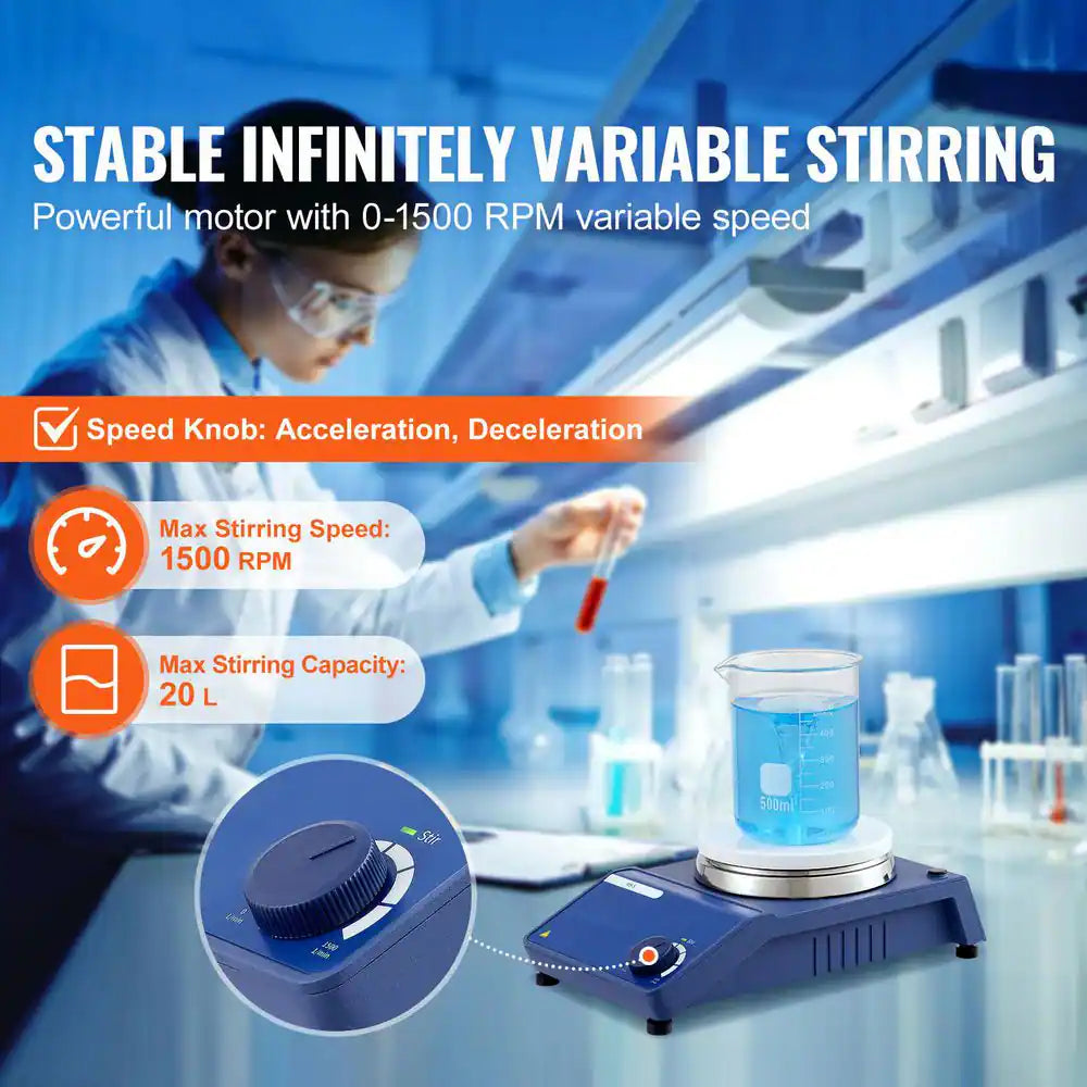Magnetic Stirrer, 0-1500 RPM Stir Plate with Adjustable Speed Knob, 20 L Plate Stirrer Kit, Stir Bar Included