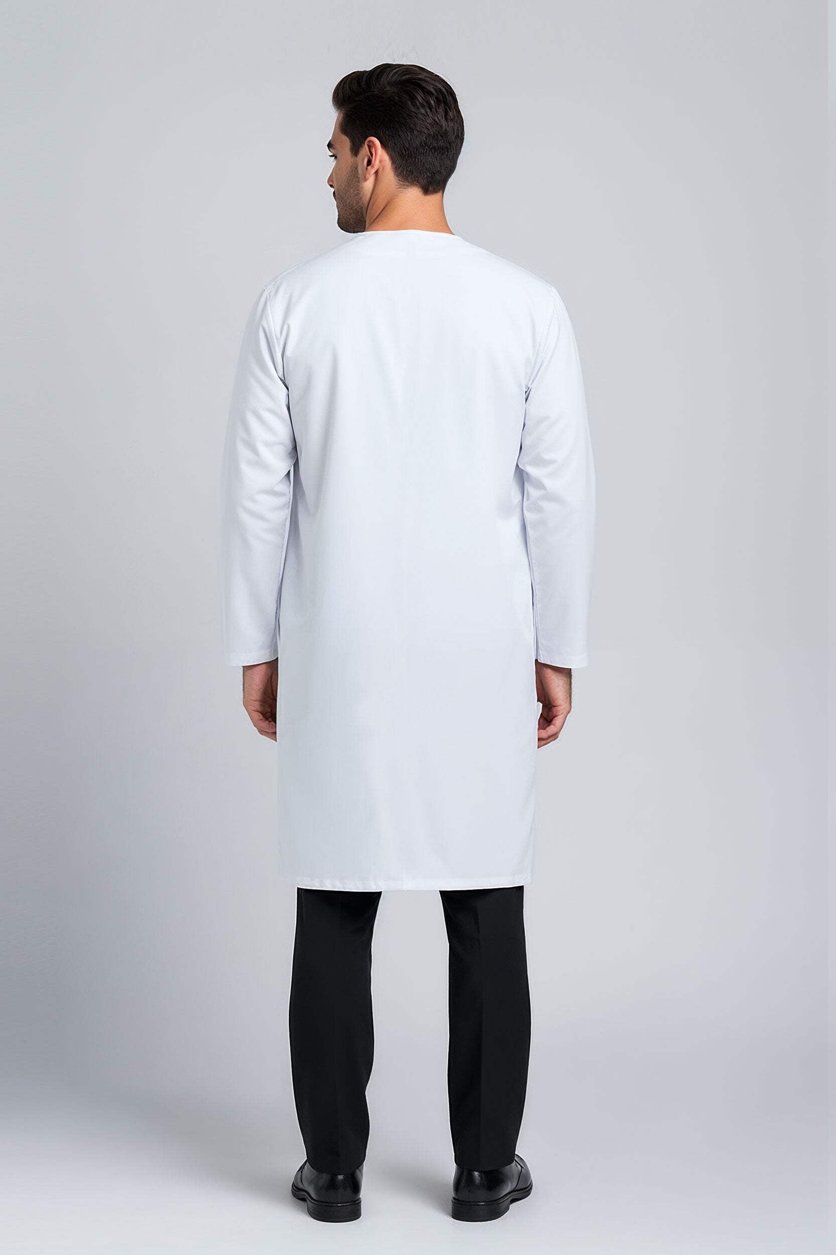 DR Unifroms® Unisex Collarless Lab Coat, White Medical Coat (60% Cotton, 40% Polyester)