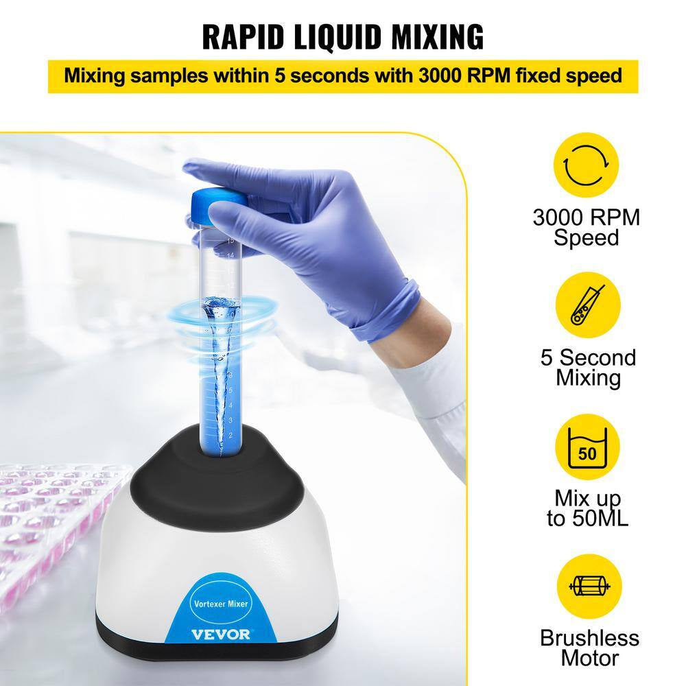 Vortex Mixer, 3000 RPM Mini Vortex Mixer Shaker, Touch Function Scientific Lab Vortex Shaker, up to 50 ML
