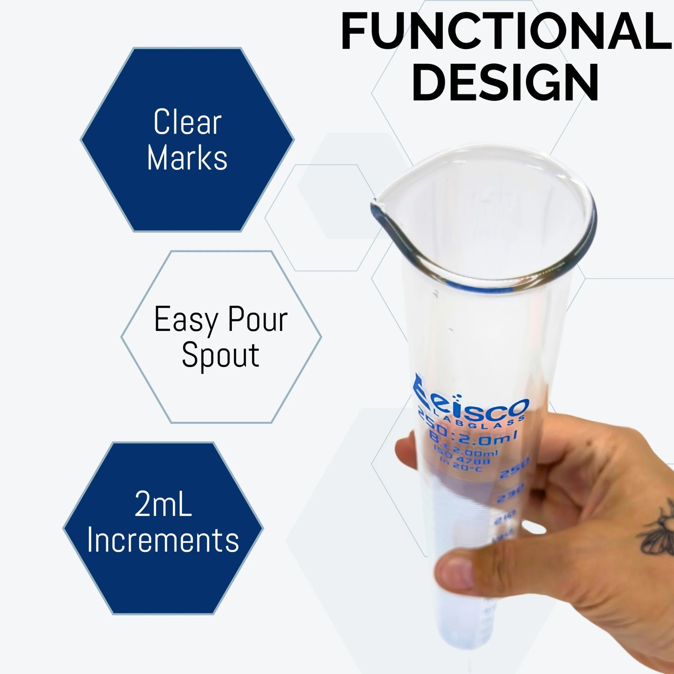 - 250Ml Borosilicate Glass Graduated Cylinder with Spout, Detachable Hexagonal Base & Protection Collar - Class B, Heat Resistant for Science Labs & Classrooms, 12 Pack