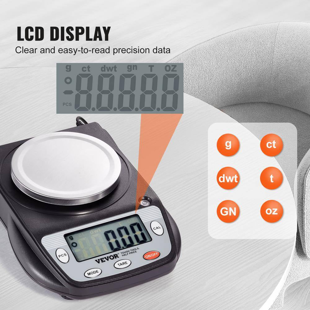 Analytical Balance, 600G X 0.01G Accuracy High Precision LCD Food Scale, 6 Units Conversion Electronic Scientific Scale