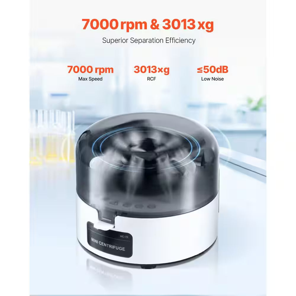 Experience Precision with the Mini Centrifuge Machine: 7000RPM, 3013xg Lab Centrifuge with Dual Rotor for 0.2ml and 1.5/2ml Tubes – Low Noise and Versatile!