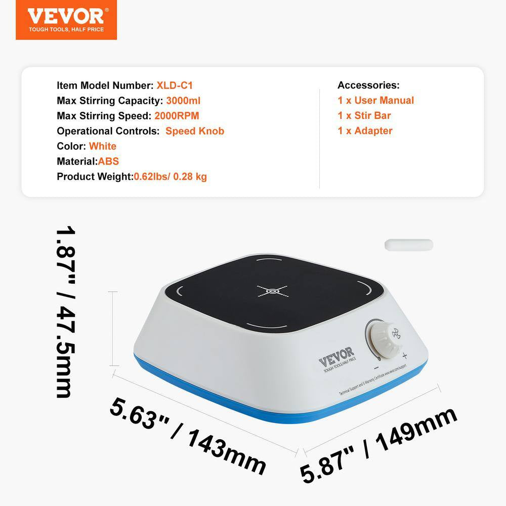 Magnetic Stirrer Plate 2000 RPM Stir Plate W/Adjustable Speed Knob, 3000 Ml Lab Stirrers Plate Stirrer Kit, Stir Bar