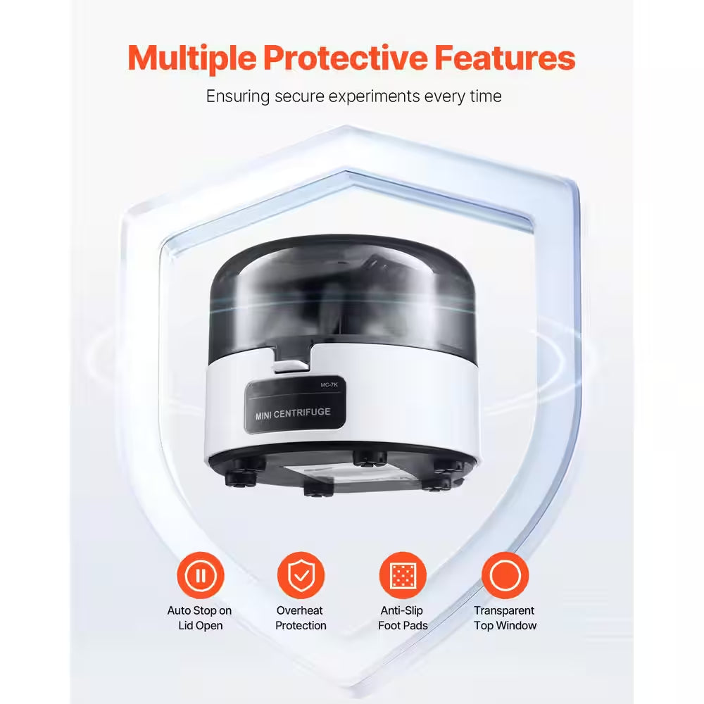 Experience Precision with the Mini Centrifuge Machine: 7000RPM, 3013xg Lab Centrifuge with Dual Rotor for 0.2ml and 1.5/2ml Tubes – Low Noise and Versatile!