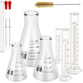 11Pcs Lab Glassware Set, Includes 3Pcs Erlenmeyer Flask 50/100/250Ml, 3Pcs Graduated Cylinder 10/50/100Ml, 2Pcs Glass Dropper, 2Pcs Glass Stirring Rod with Cleaning Brush