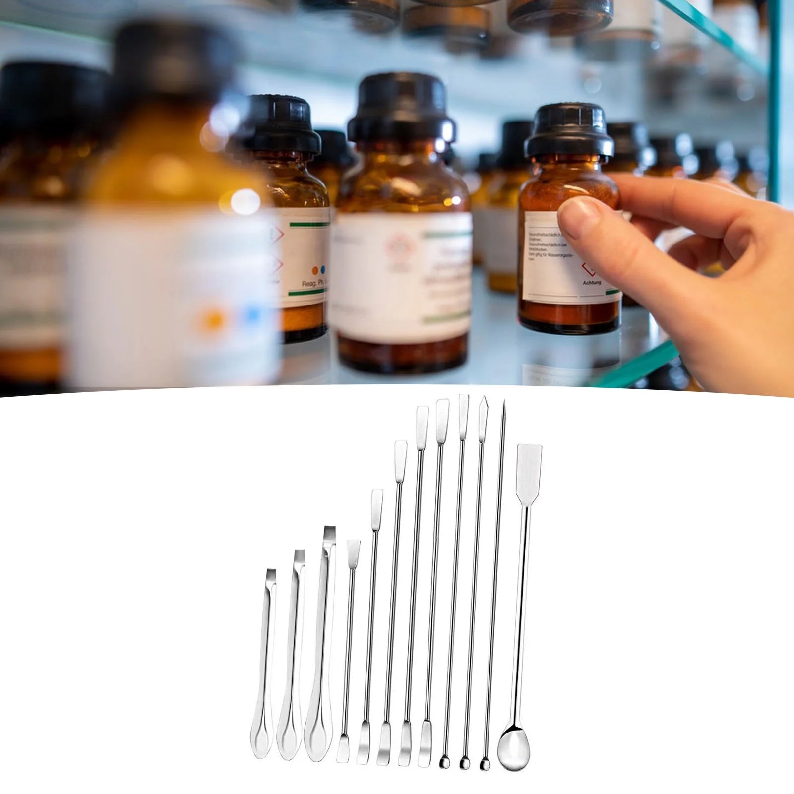 Lab Spatula Set, 12 Pcs Stainless Steel, Corrosion Resistant, Ideal for Sampling Experimentation