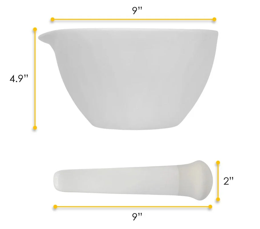 Porcelain Mortar & Pestle Set, 67Oz (2000Ml) - Unglazed Grinding Surface - Excellent for Kitchen or Laboratory - Grinds Powdered Chemicals, Herbs & Spices - Pill Crusher - White -
