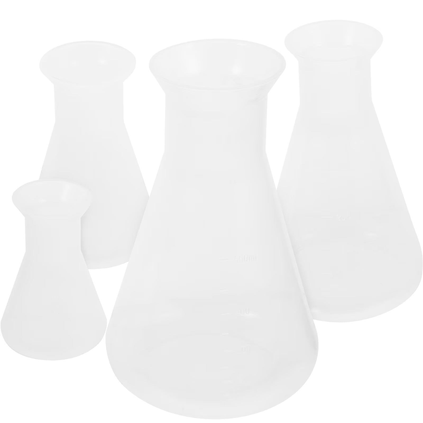 4-Piece Erlenmeyer Flask Set Transparent Scientific Glassware for Students Liquid Measurement and Lab Use