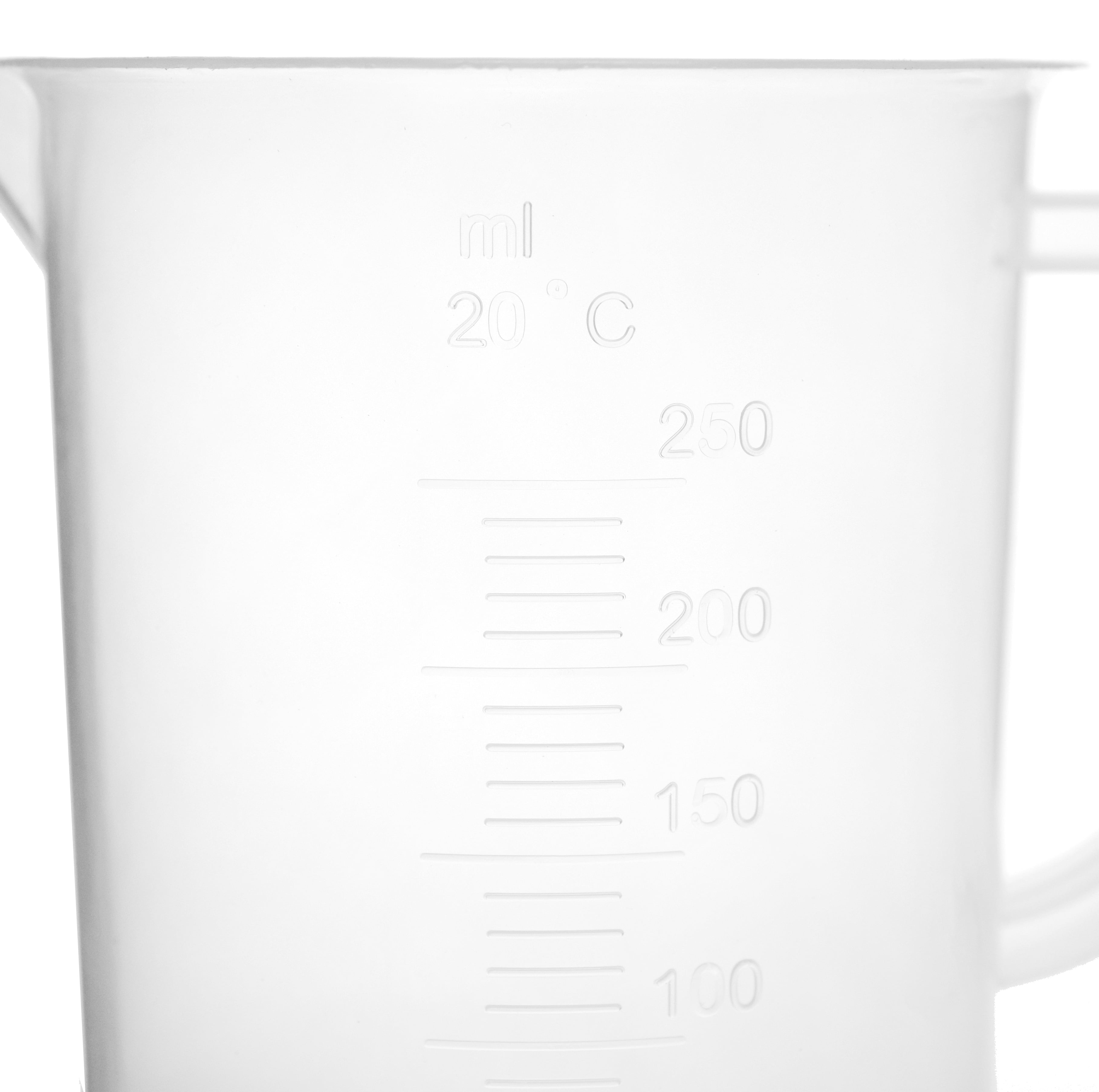 Measuring Jug, 250Ml - Polypropylene Plastic - Raised Graduations - Chemical Resistant, Autoclavable - Handle for Convenient Lifting -