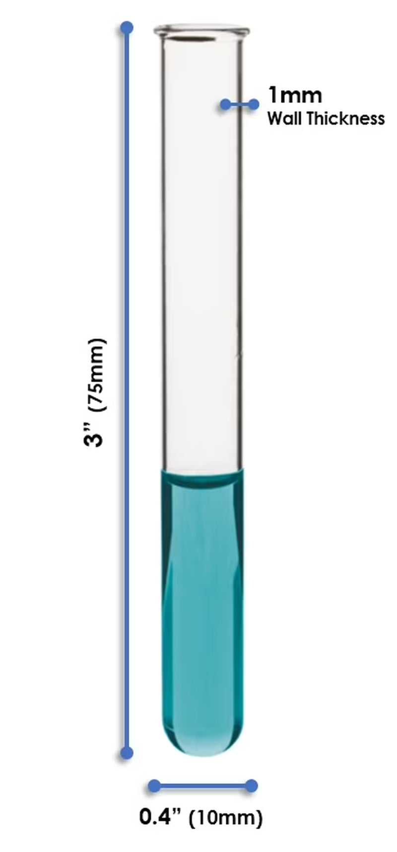 48PK Test Tubes, 3Ml - Borosilicate 3.3 Glass - 1Mm Thick Walls, Beaded Rim - Superior Heat & Chemical Durability - 3" Tall, 0.4" Diameter -
