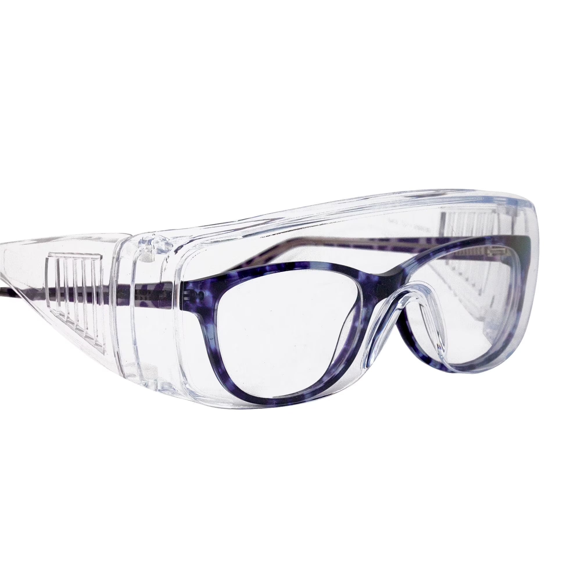 SAFE HANDLER Diamont Vented Clear Safety Glasses over Eyeglasses, 1 Pair, ANSI Z87.1, Impact Resistant Polycarbonate Lens, 99% UV Protection Goggles
