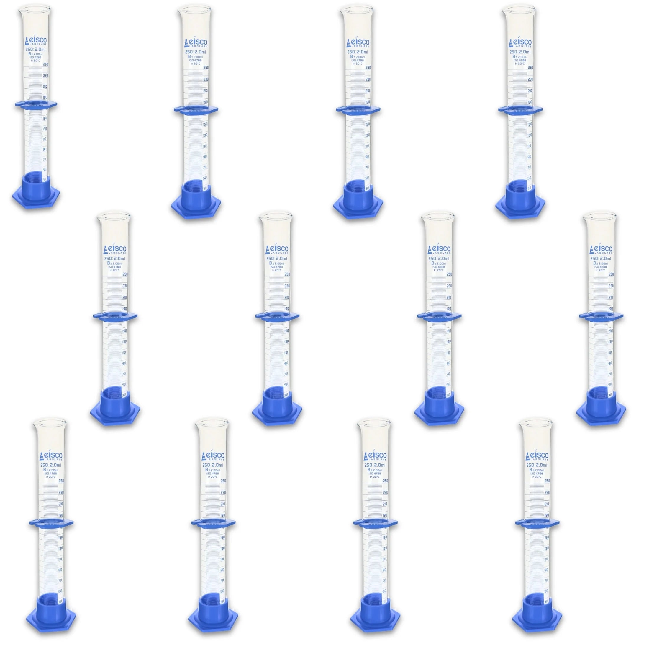 - 250Ml Borosilicate Glass Graduated Cylinder with Spout, Detachable Hexagonal Base & Protection Collar - Class B, Heat Resistant for Science Labs & Classrooms, 12 Pack