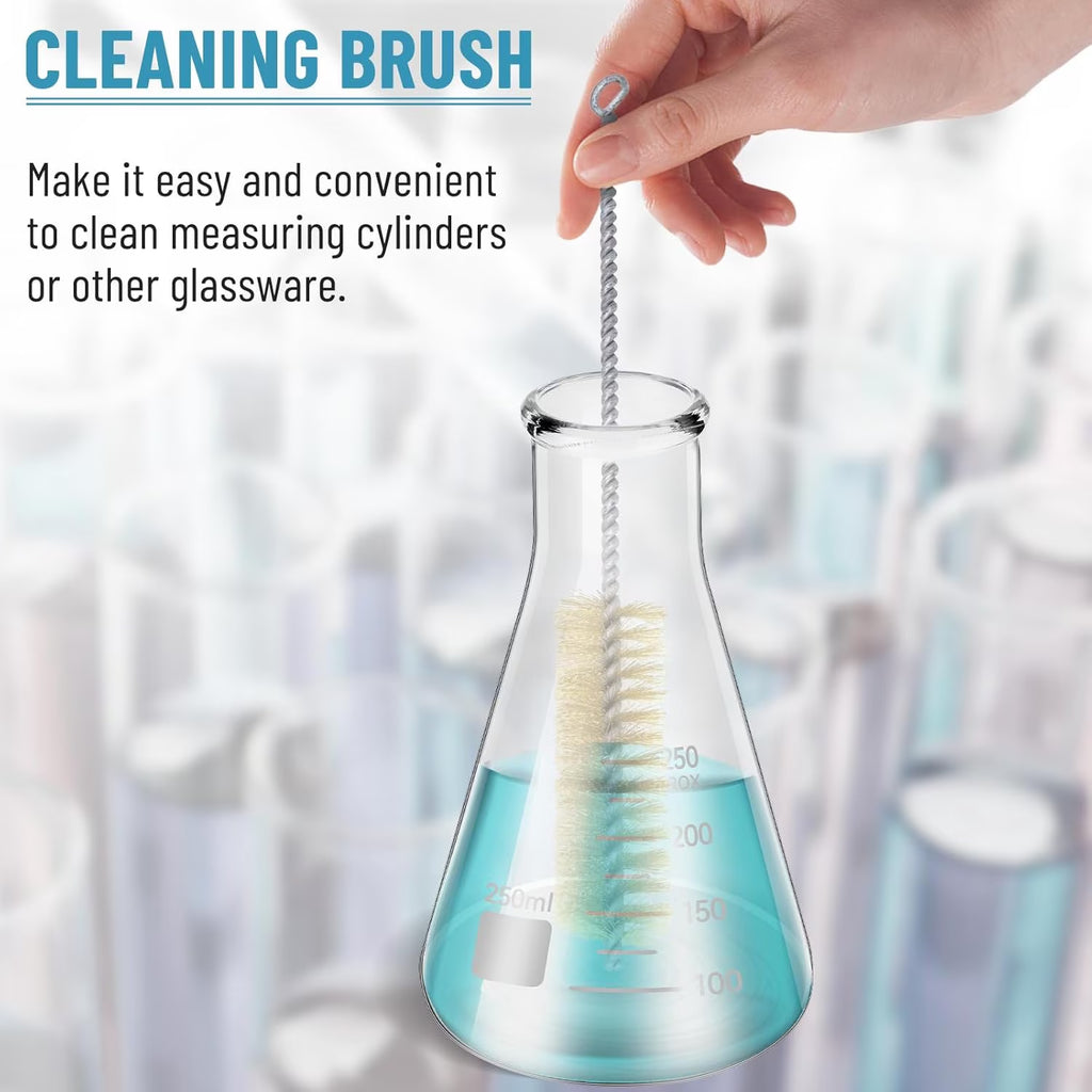 11Pcs Lab Glassware Set, Includes 3Pcs Erlenmeyer Flask 50/100/250Ml, 3Pcs Graduated Cylinder 10/50/100Ml, 2Pcs Glass Dropper, 2Pcs Glass Stirring Rod with Cleaning Brush