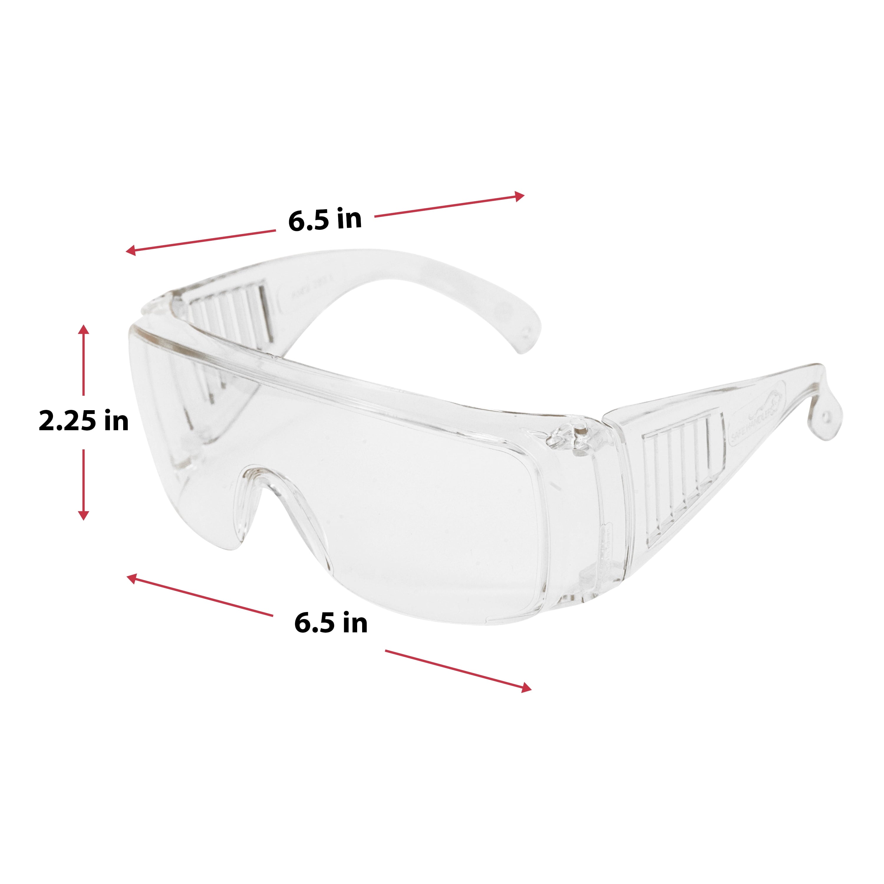 SAFE HANDLER Diamont Vented Clear Safety Glasses over Eyeglasses, 1 Pair, ANSI Z87.1, Impact Resistant Polycarbonate Lens, 99% UV Protection Goggles
