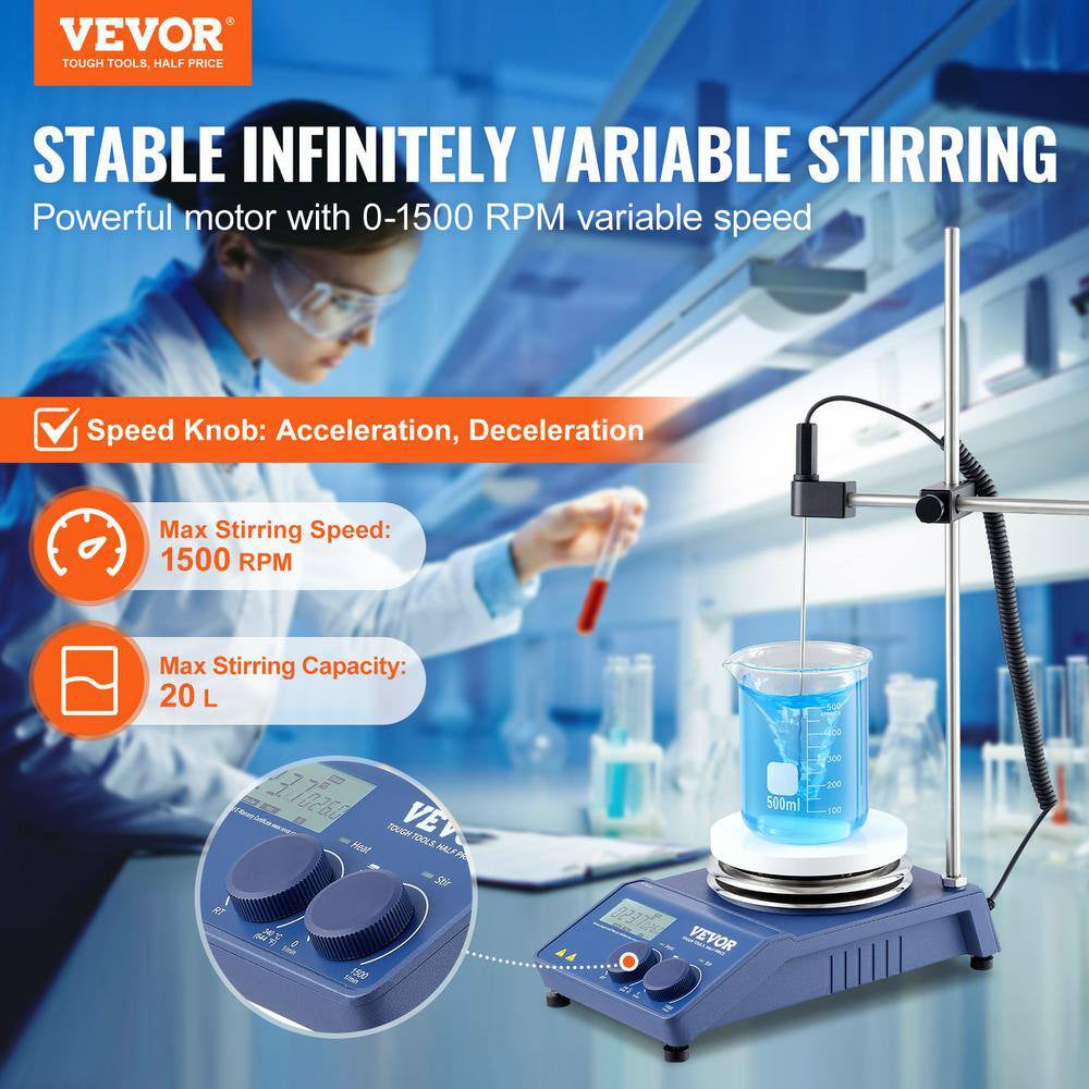 Magnetic Stirrer , 20L Lab Stirrers Hot Plate Stirrer with LED Screen, Support Stand and Stir Bars, Stir Plate 650W