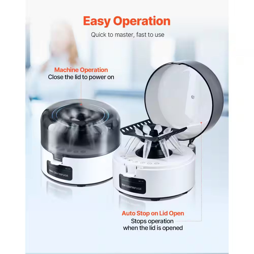 Experience Precision with the Mini Centrifuge Machine: 7000RPM, 3013xg Lab Centrifuge with Dual Rotor for 0.2ml and 1.5/2ml Tubes – Low Noise and Versatile!