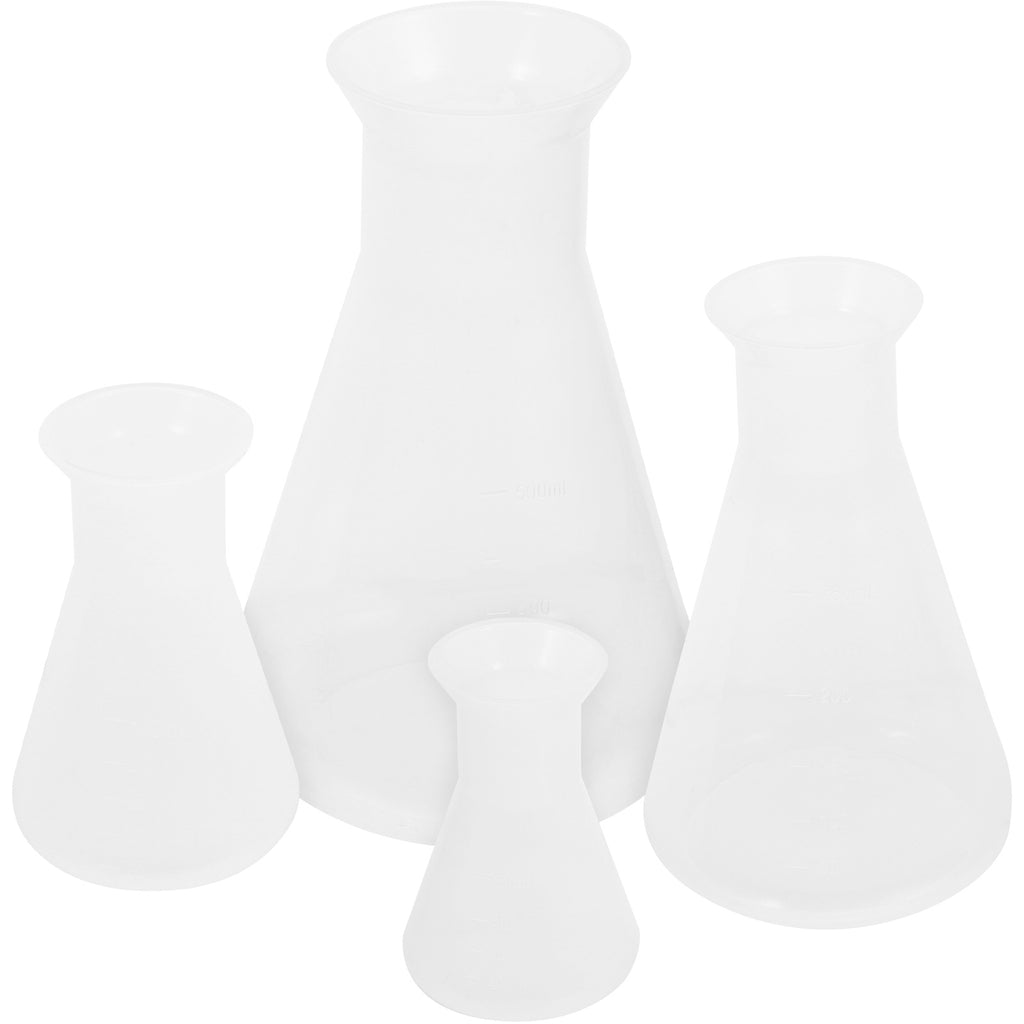 4-Piece Erlenmeyer Flask Set Transparent Scientific Glassware for Students Liquid Measurement and Lab Use