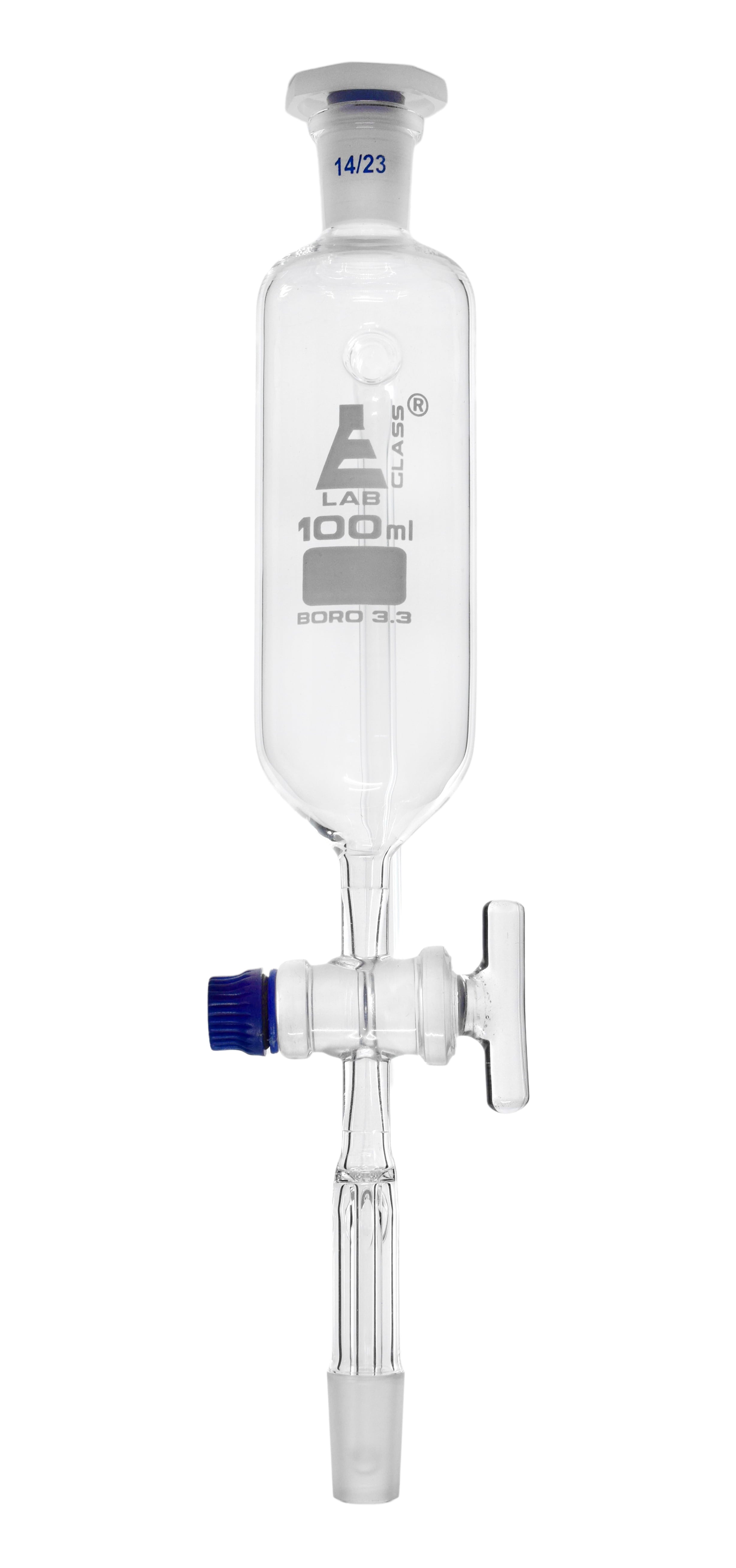 Dropping Funnel, 100Ml - Pressure Equalizing - Borosilicate Glass with 14/23 Plastic Stopper & PTFE Key Stopcock -