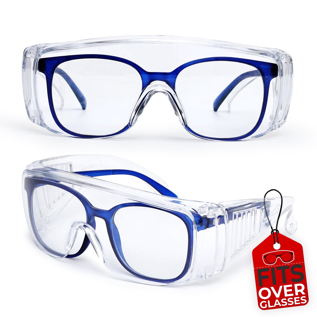 SAFE HANDLER Diamont Vented Clear Safety Glasses over Eyeglasses, 1 Pair, ANSI Z87.1, Impact Resistant Polycarbonate Lens, 99% UV Protection Goggles