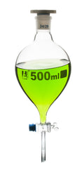 Separating Funnel, 500Ml - Pear Shaped - 24/29 Plastic Stopper, Glass Key Stopcock, Stem with Cone - Borosilicate Glass -