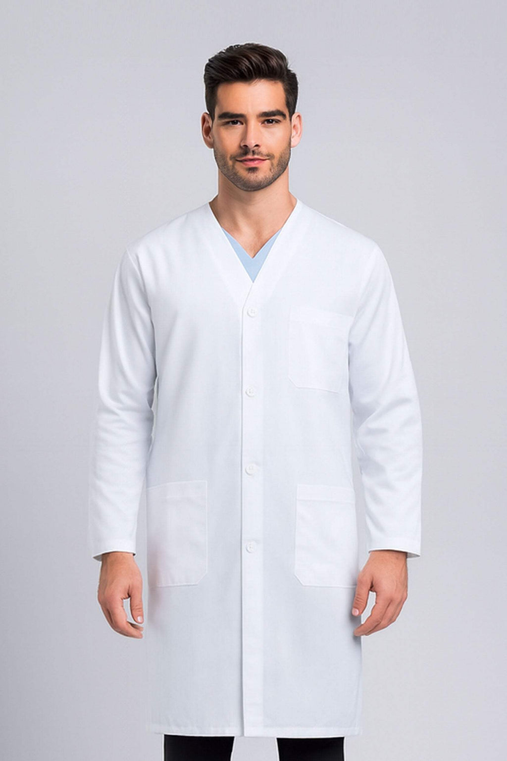 DR Unifroms® Unisex Collarless Lab Coat, White Medical Coat (60% Cotton, 40% Polyester)
