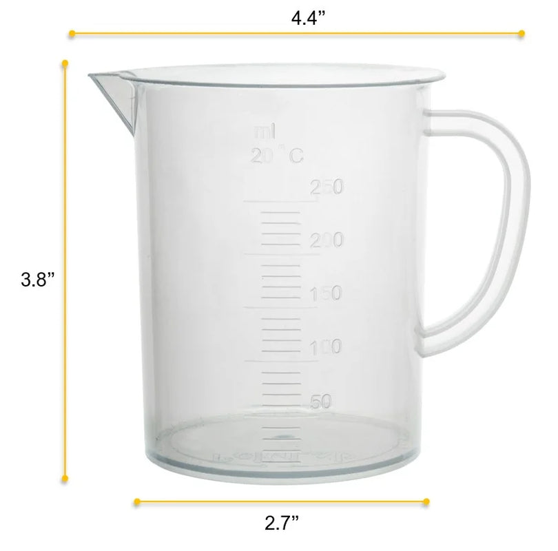 Measuring Jug, 250Ml - Polypropylene Plastic - Raised Graduations - Chemical Resistant, Autoclavable - Handle for Convenient Lifting -