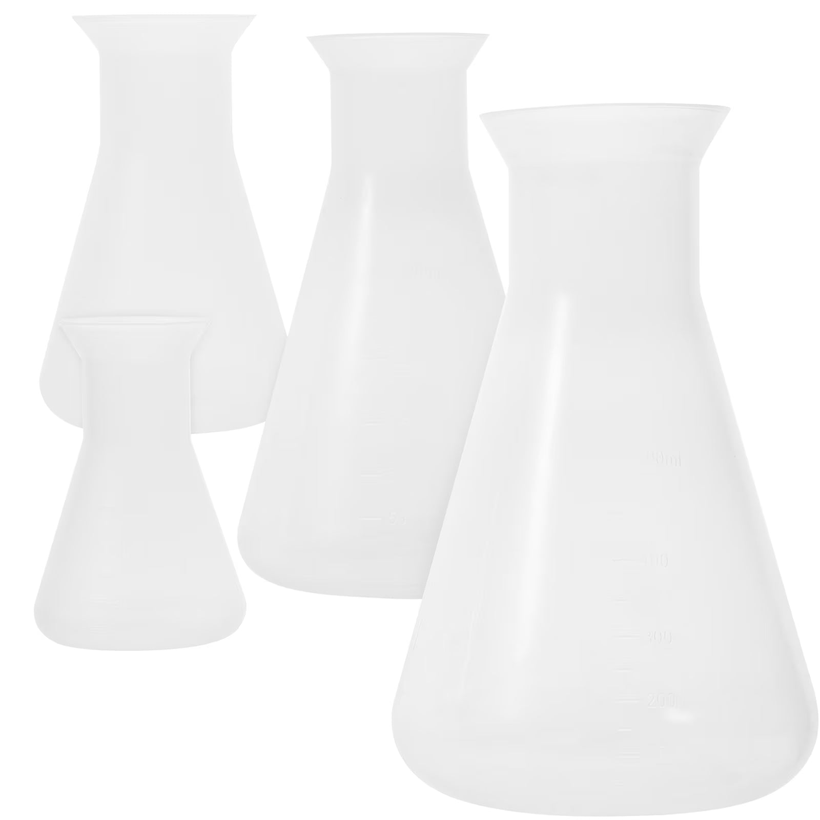 4-Piece Erlenmeyer Flask Set Transparent Scientific Glassware for Students Liquid Measurement and Lab Use