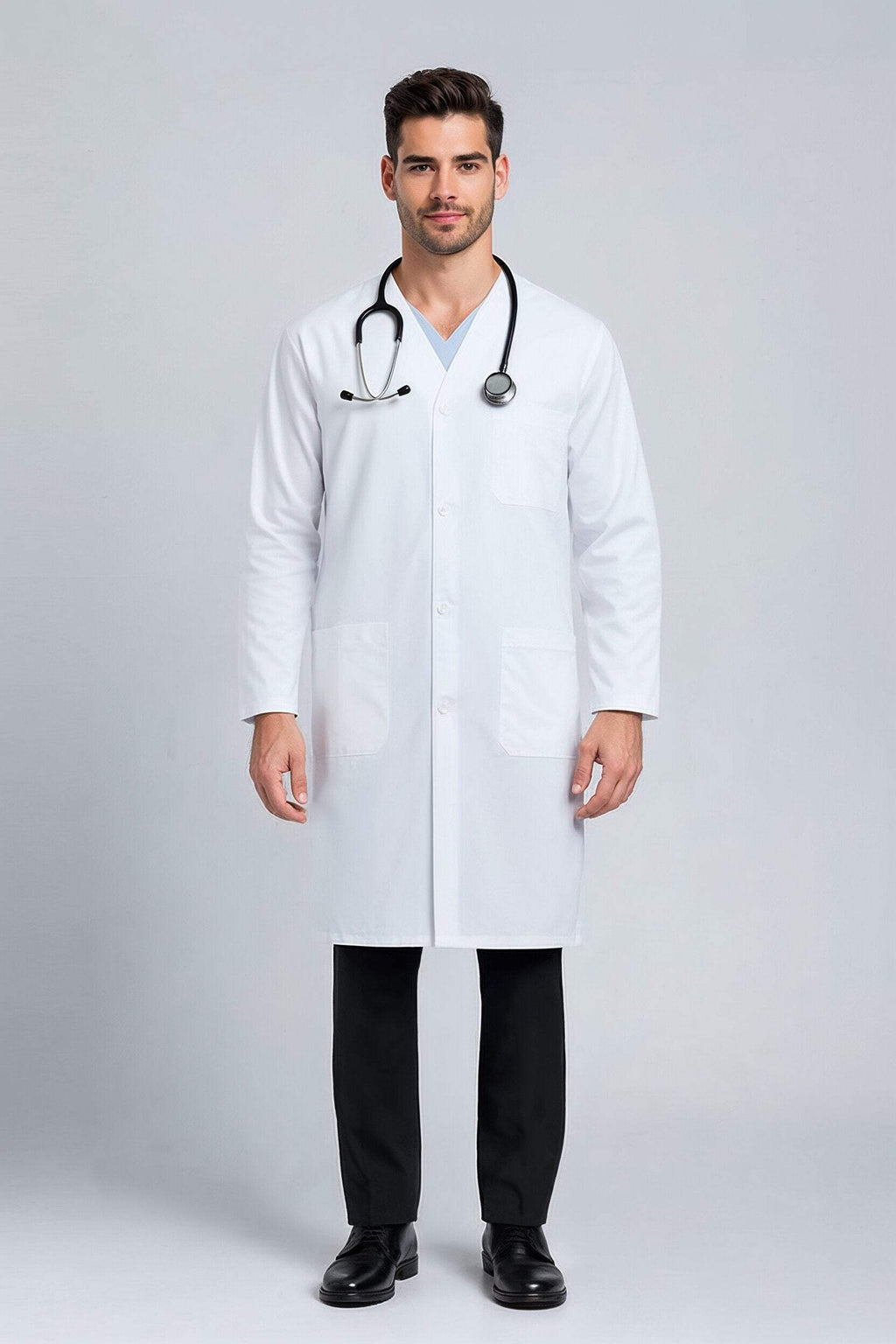 DR Unifroms® Unisex Collarless Lab Coat, White Medical Coat (60% Cotton, 40% Polyester)