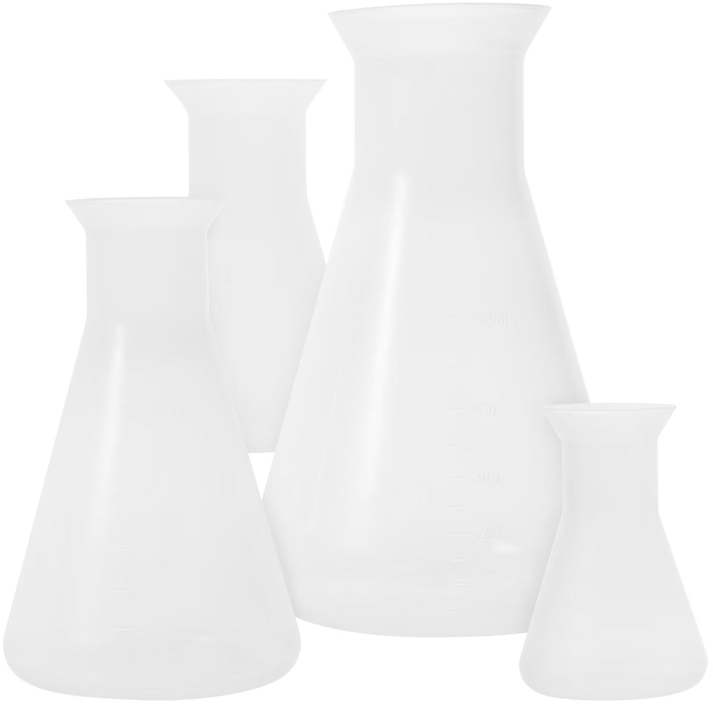 4-Piece Erlenmeyer Flask Set Transparent Scientific Glassware for Students Liquid Measurement and Lab Use