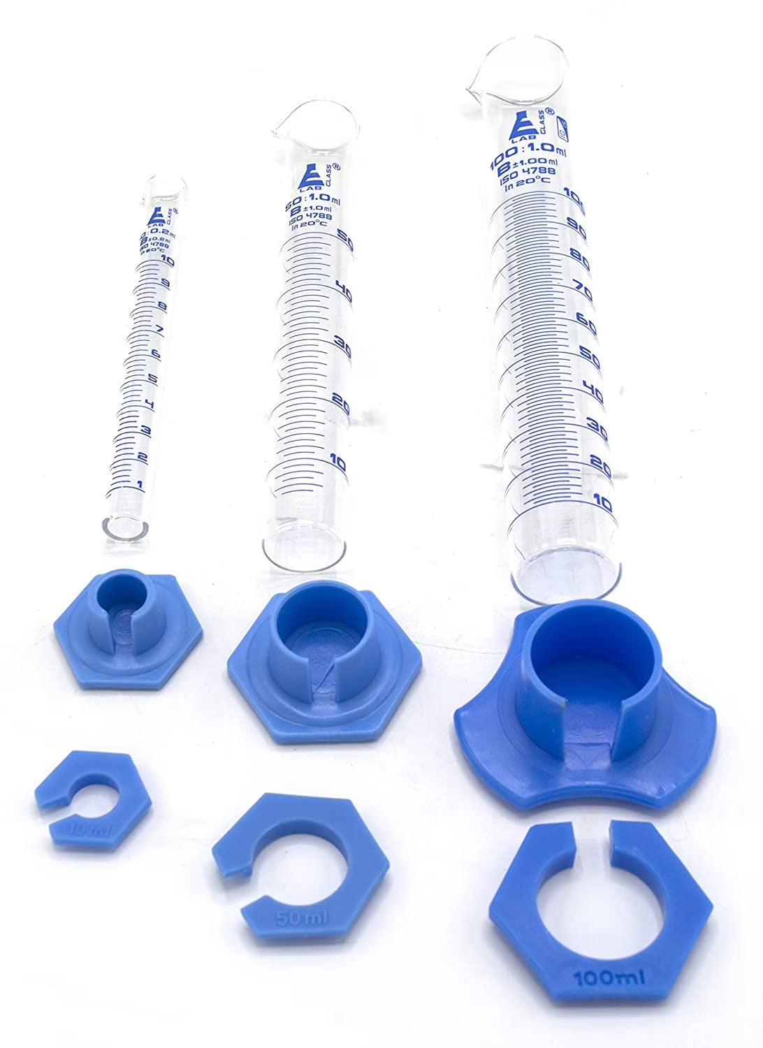 3 Pc Graduated Cylinder Set; 10Ml, 50Ml, 100Ml with Plastic Guards; Class B  Borosilicate Glass
