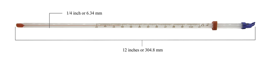 Thermometer Laboratory Red Alcohol Filled, Graduated -10 to 110C, White Back, Partial Immersion. Pack 10.