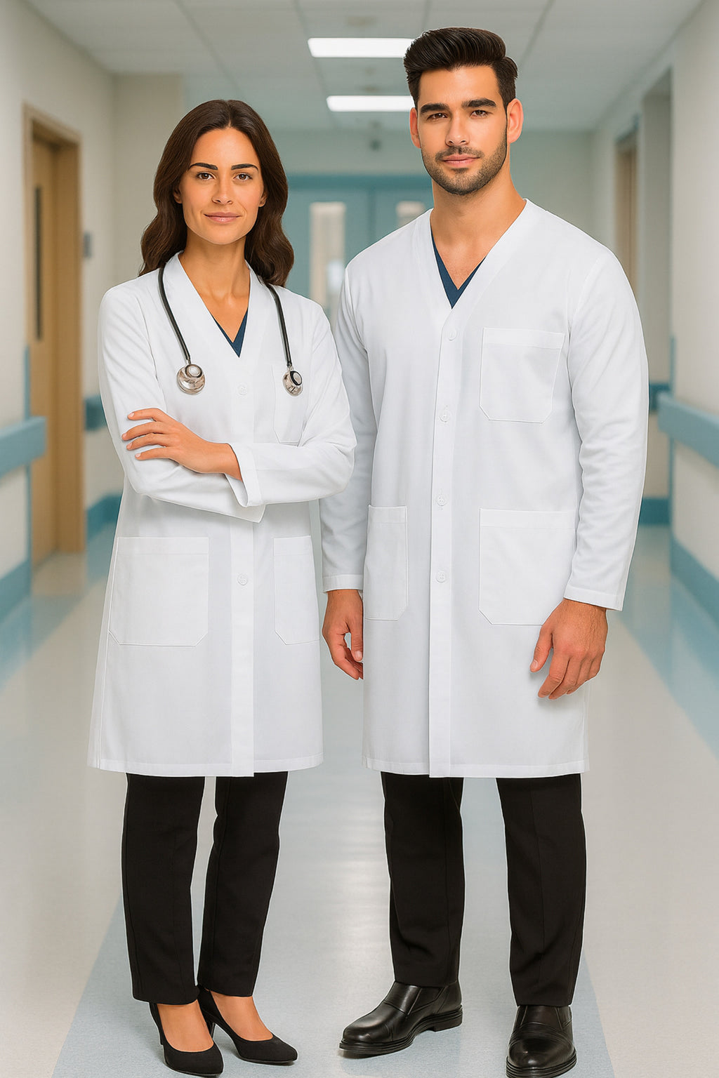 DR Unifroms® Unisex Collarless Lab Coat, White Medical Coat (60% Cotton, 40% Polyester)