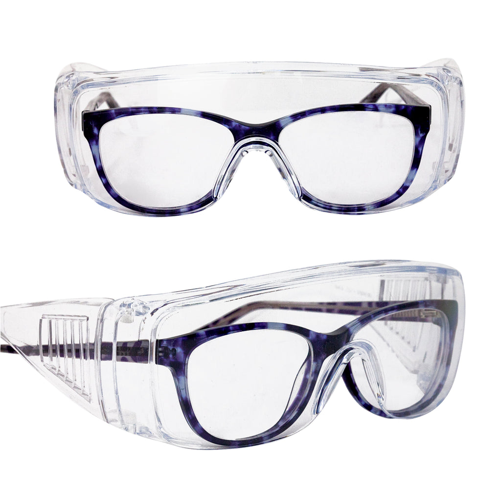 SAFE HANDLER Diamont Vented Clear Safety Glasses over Eyeglasses, 1 Pair, ANSI Z87.1, Impact Resistant Polycarbonate Lens, 99% UV Protection Goggles